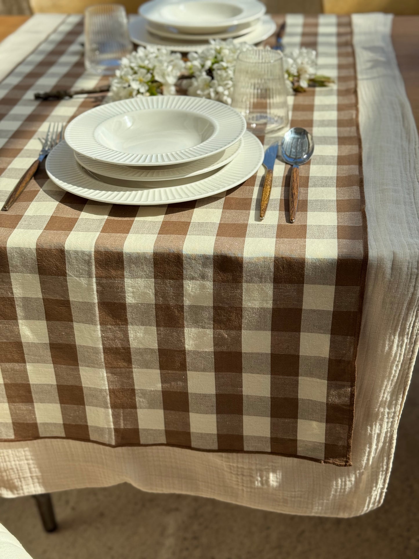 Chemin de table 55x140 cm, VICHY MARRON