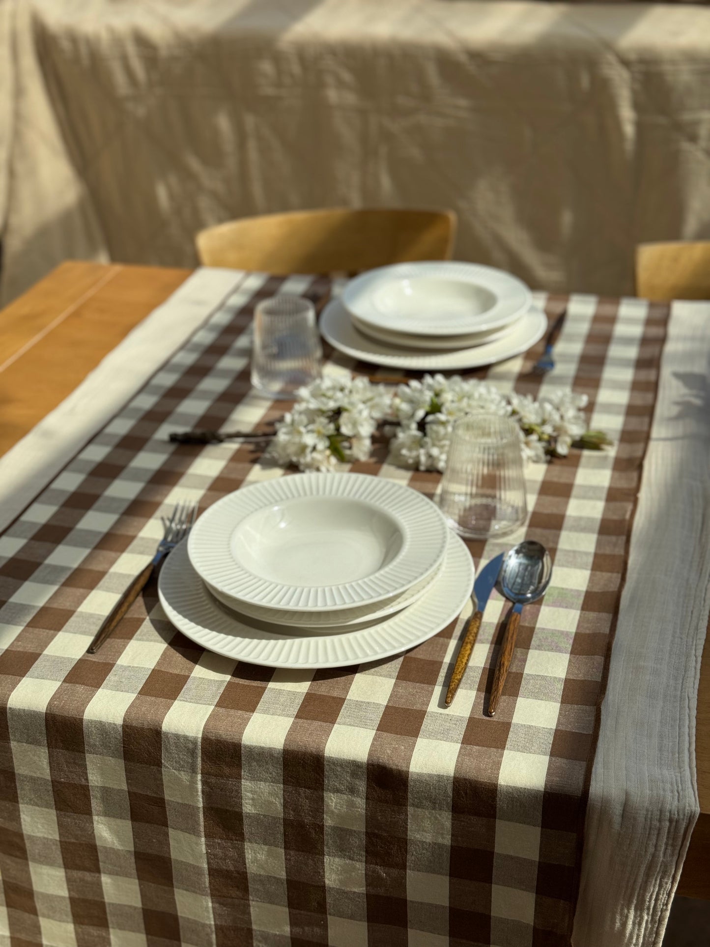Chemin de table 55x140 cm, VICHY MARRON