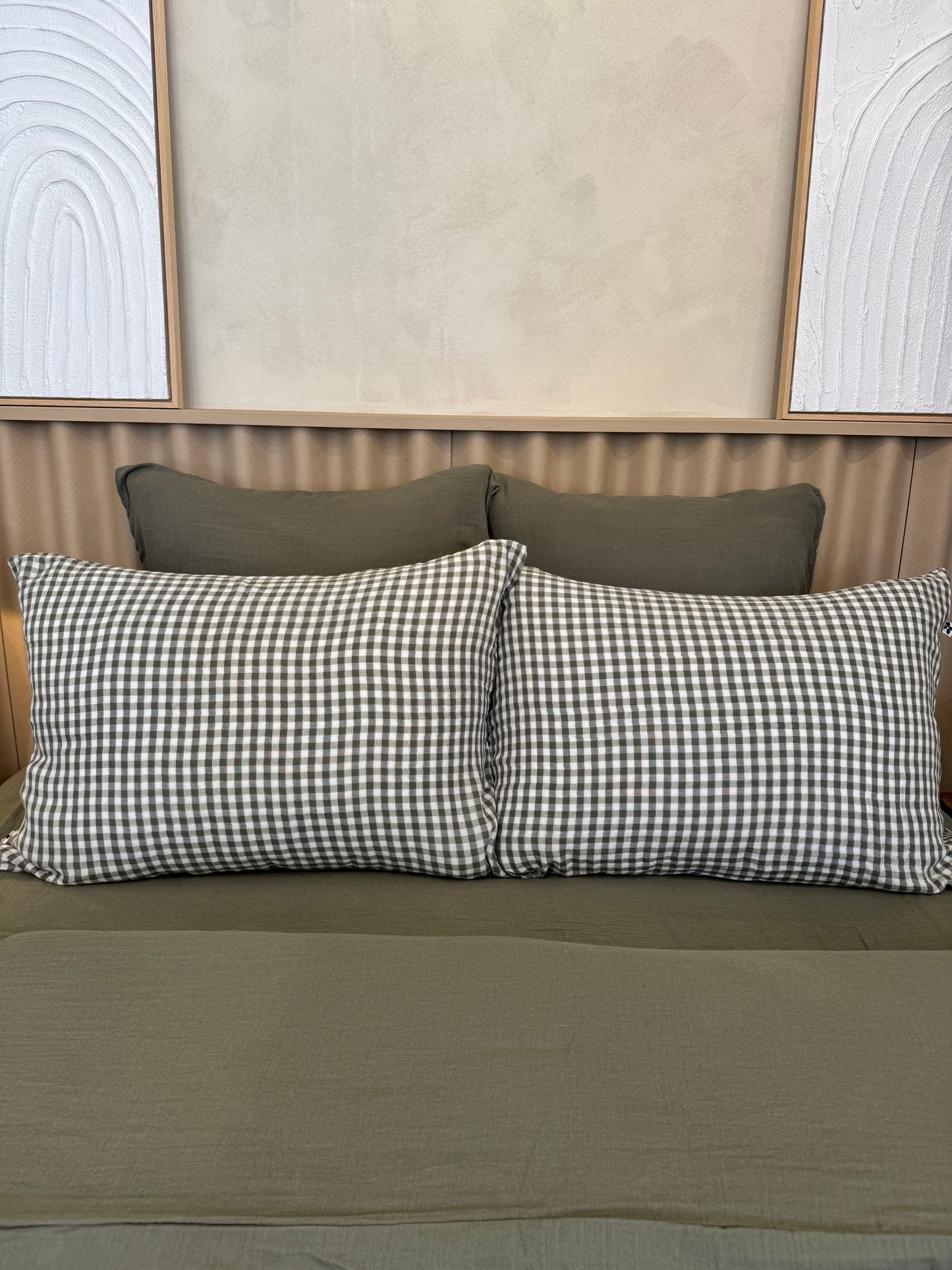 Taie d'oreiller vichy - KAKI