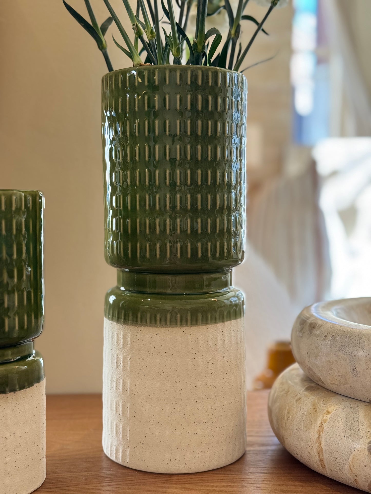 Vase porcelaine vert et blanc, CASA