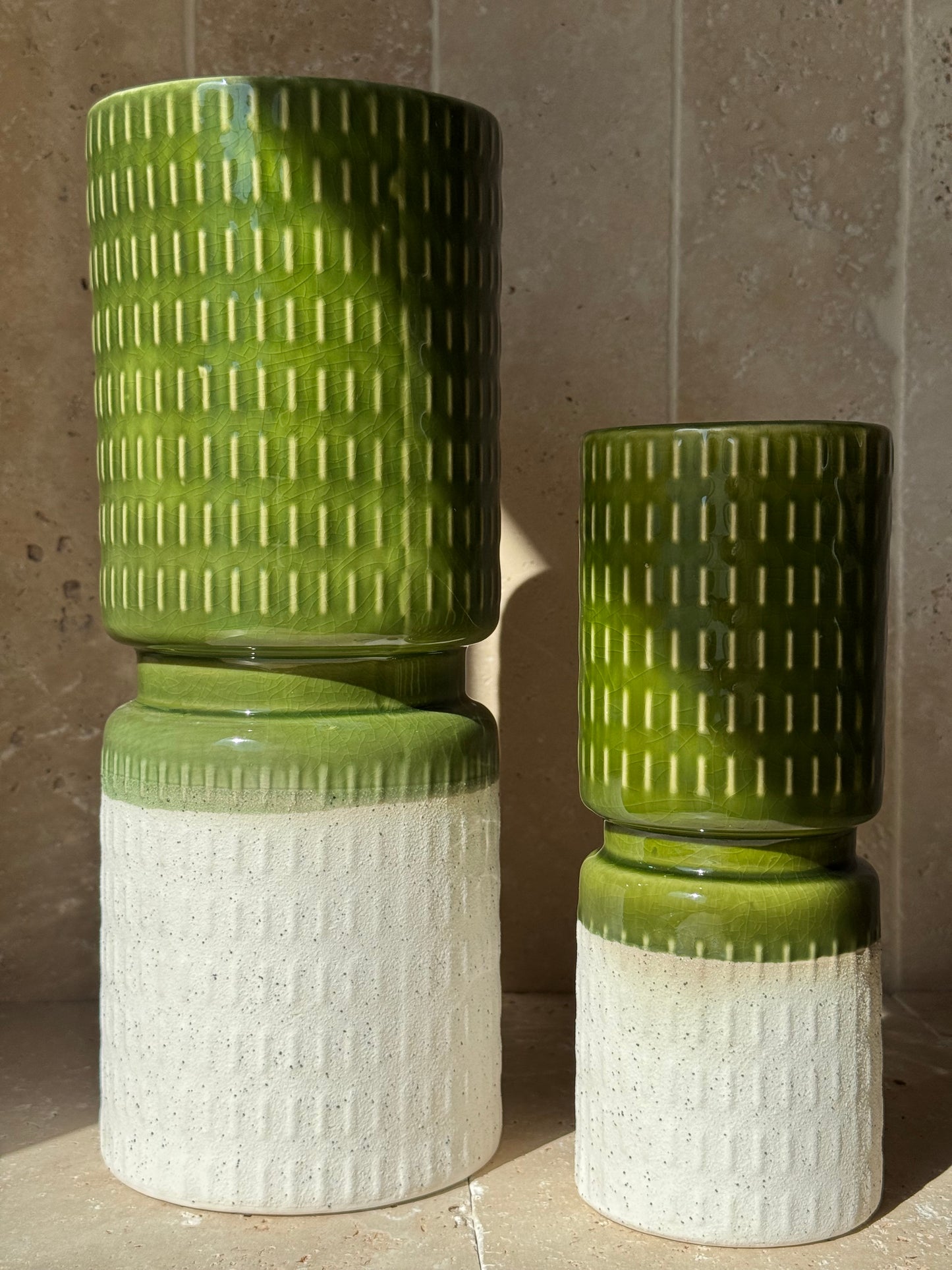 Vase porcelaine vert et blanc, CASA