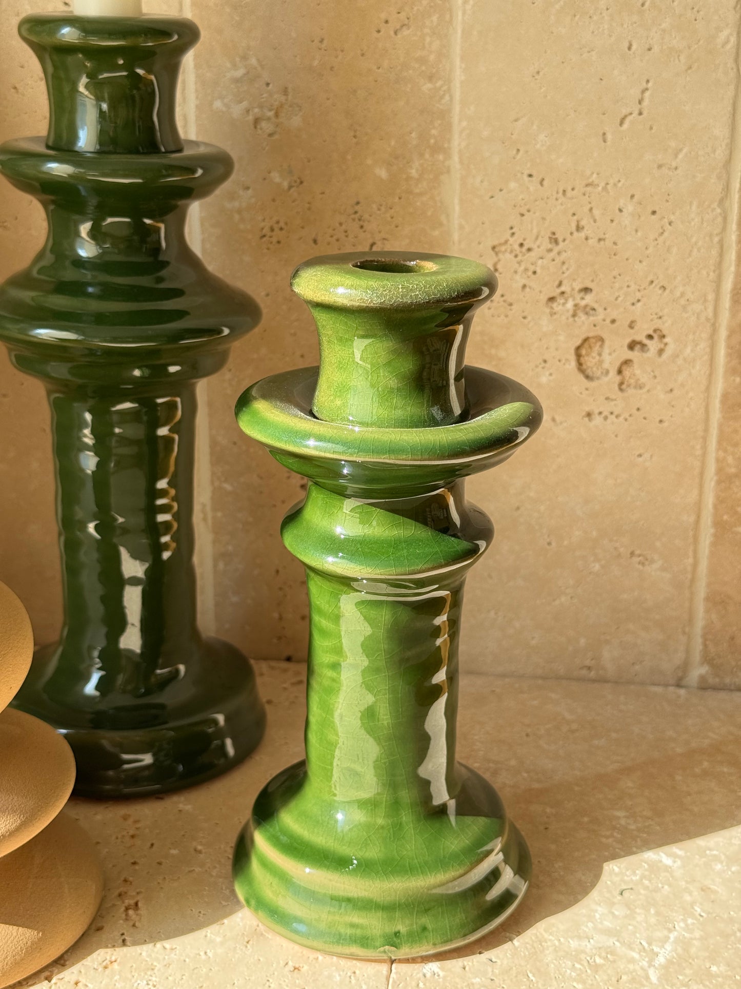 Bougeoir en grès vert, GREEN
