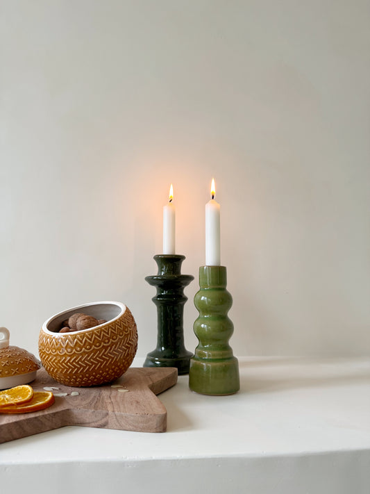 Bougeoir en céramique vert, TORINO