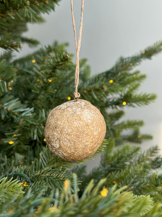 Boule papier mâché beige doré x2