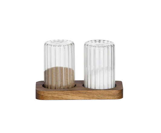 Salière / poivrière, verre STRIÉ