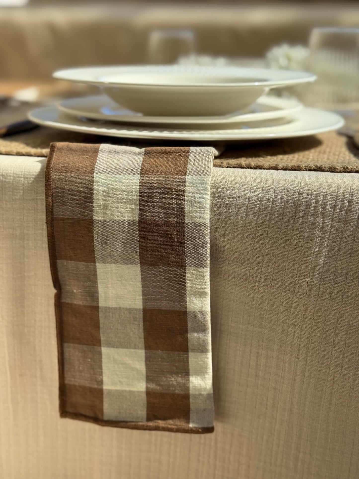 Serviette de table, VICHY MARRON lot de 2