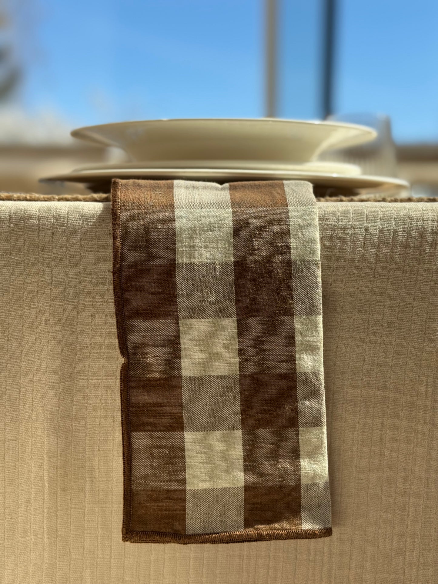 Serviette de table, VICHY MARRON lot de 2